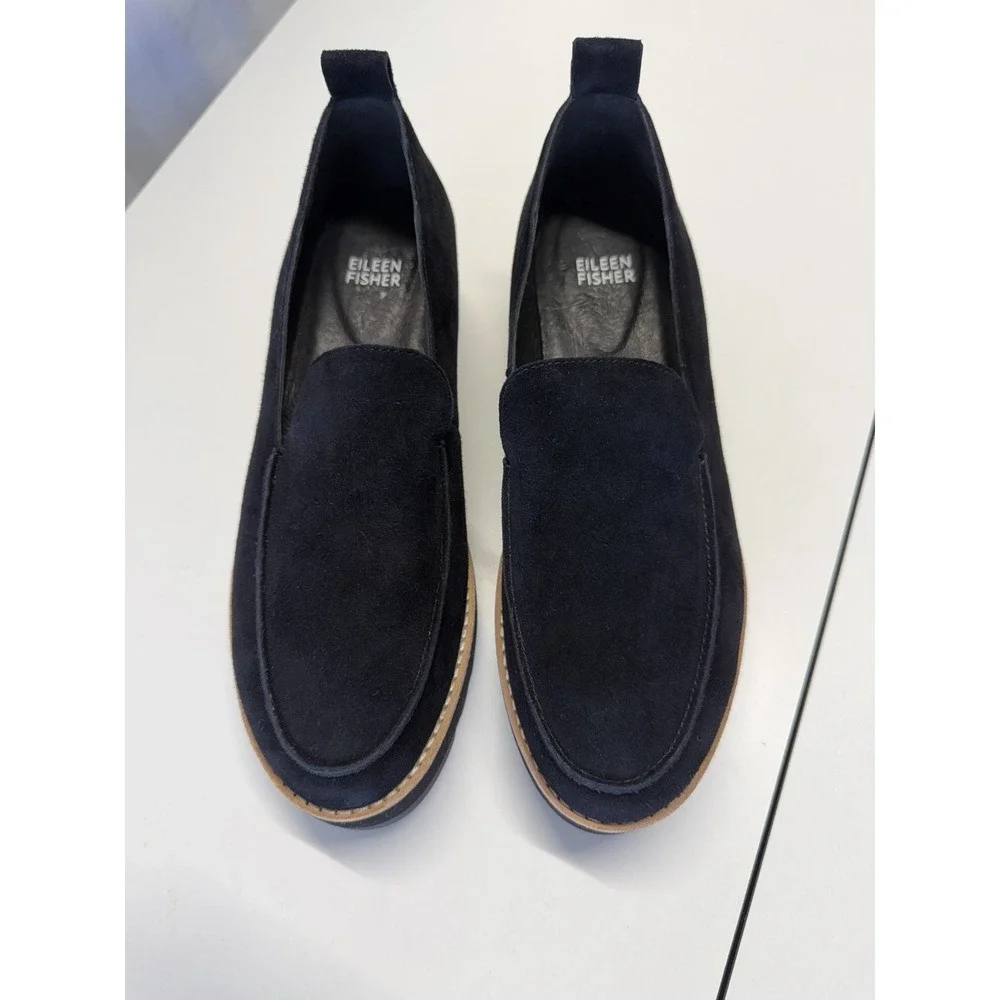 Eileen Fisher Ells Wedge‎ Lug-Sole Loafers Black Women's Size 8.5M NEW With Tag